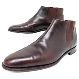 Hermès-HERMES SHOES JUSTIN H ANKLE BOOTS103 41 BROWN LEATHER LOW BOOTS SHOES-Brown
