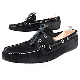 Saint Laurent-SAINT LAURENT BOAT SHOES 315387 Derby 41 BLUE SUEDE SUEDE SHOES-Navy blue