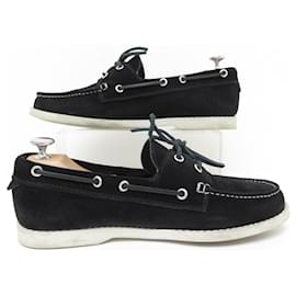Saint Laurent-SAINT LAURENT BOAT SHOES 315387 Derby 41 BLUE SUEDE SUEDE SHOES-Navy blue