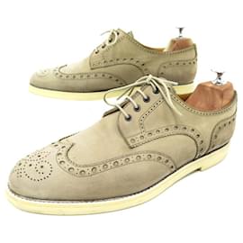Hermès-HERMES AFTER DERBY SHOES 42 GRAY NUBUCK LEATHER FLOWER TOE BOX SHOES-Grey