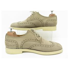 Hermès-HERMES AFTER DERBY SHOES 42 GRAY NUBUCK LEATHER FLOWER TOE BOX SHOES-Grey