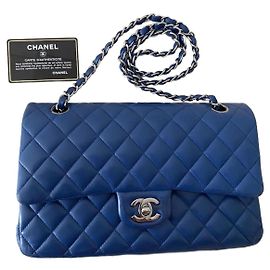 Chanel Timeless Classic Blue Leather Handbag Blue