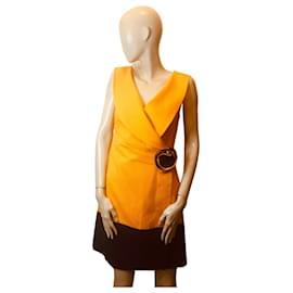 Autre Marque-Zweifarbiges Vintage-Kleid-Gelb,Marineblau
