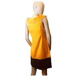 Autre Marque-Zweifarbiges Vintage-Kleid-Gelb,Marineblau