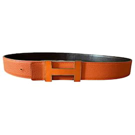 Hermès-Vintage reversible leather H belt-Orange