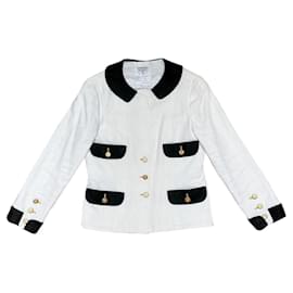 Chanel-Zweifarbige Jacke 4 Poches-Weiß