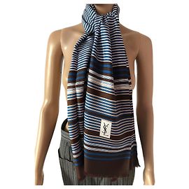 YVES SAINT LAURENT Sciarpe T.  silk Blu