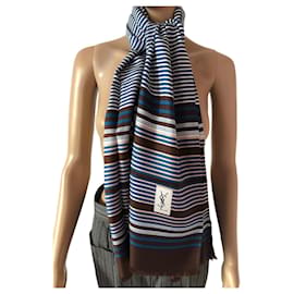 YVES SAINT LAURENT Foulards T.  silk Bleu