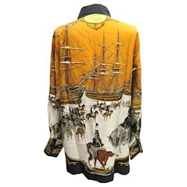 Hermès-Hermes MARINE ET CAVALERIE Sea and Cavalry Shirt-Preto,Branco,Amarelo