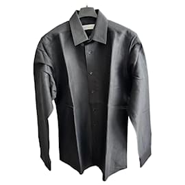 Yves Saint Laurent-Dressy linen/silk black shirt-Black