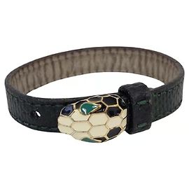 Bulgari Bvlgari Leather Serpenti Bracelet Black Green