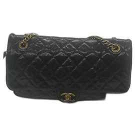 Chanel Sac Rabat Lambskin Handbag Black Black