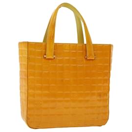 Chanel-CHANEL bolsa de mão couro envernizado amarelo CC Auth bs5046-Amarelo