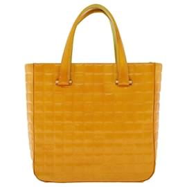 Chanel-CHANEL bolsa de mão couro envernizado amarelo CC Auth bs5046-Amarelo