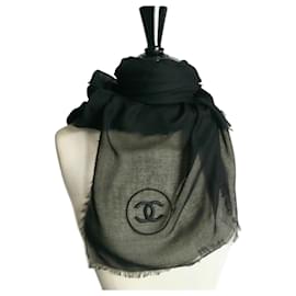 Chanel-CHANEL Étole noire ultra douce cachemire Navidad 2009 Neuve-Negro