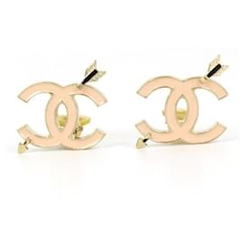 Chanel-*Brincos de esmalte rosa Chanel Coco Mark-Rosa,Gold hardware