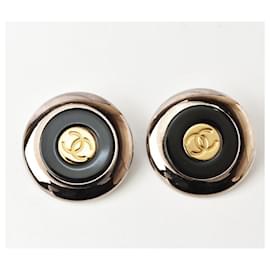 Chanel-*Chanel Coco Mark Circle Gold Black Silver Earrings-Multiple colors