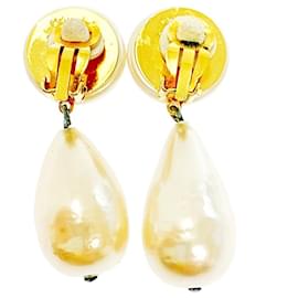 Chanel-*Chanel Cocomark Teardrop Pearl Earrings-White,Gold hardware