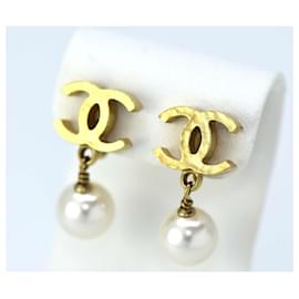 Chanel-*Chanel Cocomark Pearl Earrings-White,Gold hardware