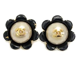 Chanel-*Pendientes de perlas de flor de oro blanco negro de Chanel-Multicolor