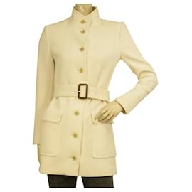 Saint Laurent-Manteau veste longue Jersey ceinturée en laine blanc cassé Saint Laurent 36-Blanc