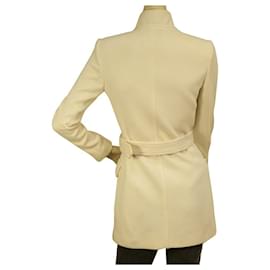 Saint Laurent-Manteau veste longue Jersey ceinturée en laine blanc cassé Saint Laurent 36-Blanc