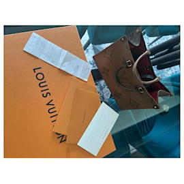 Louis Vuitton-Monograma Louis Vuitton Onthego MM-Roja,Beige,Marrón claro,Chocolate,Marrón oscuro
