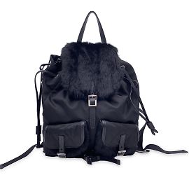 Prada Black Nylon Canvas Unisex Mint Quilted Backpack Shoulder Bag Black