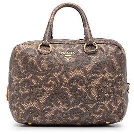 Bolsa Bauletto com estampa de renda marrom Prada Marrom