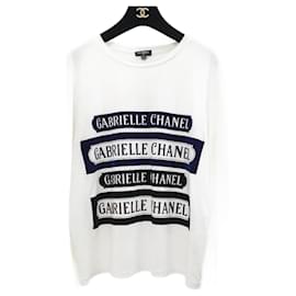 Chanel-Chanel White Cotton Long Sleeve Velvet Detail Gabrielle T Shirt Top-White