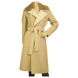 Fendi-Fendi 100% manteau ouvert & ceinturé en cachemire avec col en fourrure de vison soie & agneau 38-Beige