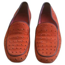 Loewe red perforated suede loafers Red