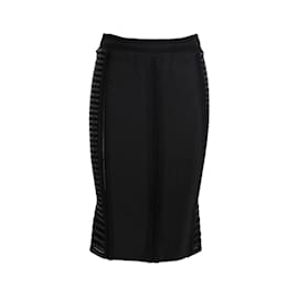 Roberto Cavalli-Roberto Cavalli Strechy Midi Skirt with Lined Details-Black