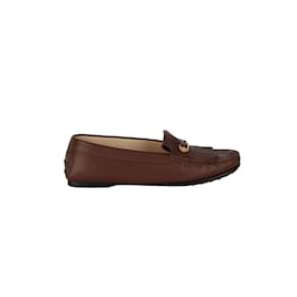 Tod's-Tod's Leather Loafer with Fringes-Dark red