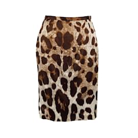 Dolce & Gabbana-Dolce & Gabbana Leopard Print Skirt-Brown