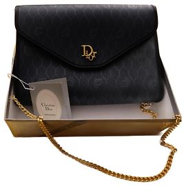 Borsa vintage CHRISTIAN DIOR Logo Monogram Honeycomb navy con catena Blu navy