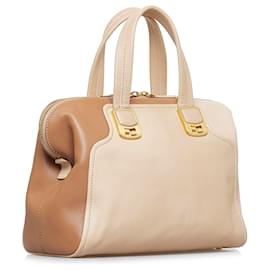 Fendi-Fendi Brown Colorblock Chameleon Satchel-Brown,Beige