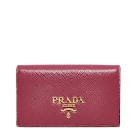 Prada-Porte-cartes en cuir à deux volets en cuir Saffiano Prada en bon état-Rose