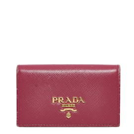 Prada-Prada Saffiano Leather Bifold Card Holder Leather Card Case in Fair condition-Pink