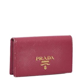 Prada-Porte-cartes en cuir à deux volets en cuir Saffiano Prada en bon état-Rose