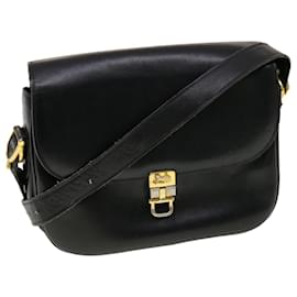 Céline-CELINE Horse Carriage Shoulder Bag Leather Black Auth rd4963-Black