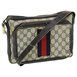 Gucci-GUCCI GG Canvas Sherry Line Shoulder Bag PVC Leather Gray Red Navy Auth rd4916-Red,Grey,Navy blue