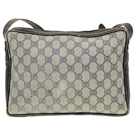 Gucci-GUCCI GG Canvas Sherry Line Sac à bandoulière en cuir PVC Gris Rouge Marine Auth rd4916-Rouge,Gris,Bleu Marine