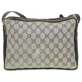 Gucci-GUCCI GG Canvas Sherry Line Shoulder Bag PVC Leather Gray Red Navy Auth rd4916-Red,Grey,Navy blue