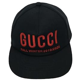 Gucci-**Gucci Black Cotton Cap-Black,Red