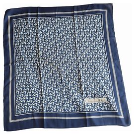 Christian Dior Dior scarf in blue silk with oblique pattern Blue