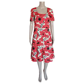 Gucci-Beige and poppy red Gucci dress-Red