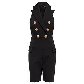 Mono corto de Balmain con botones de cabeza de león en oro negro Negro
