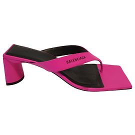 Balenciaga lined Square pink leather mules Pink