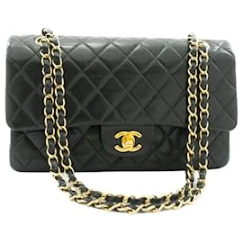 Chanel-CHANEL Classic lined Flap Medium Chain Shoulder Bag Black Lamb-Black